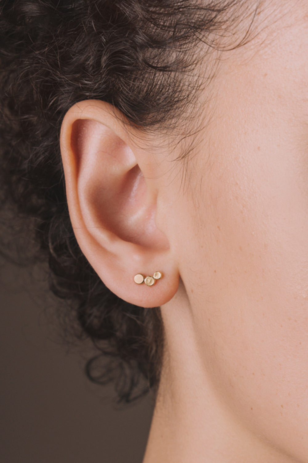 Triple dots in a line earrings, vermeil